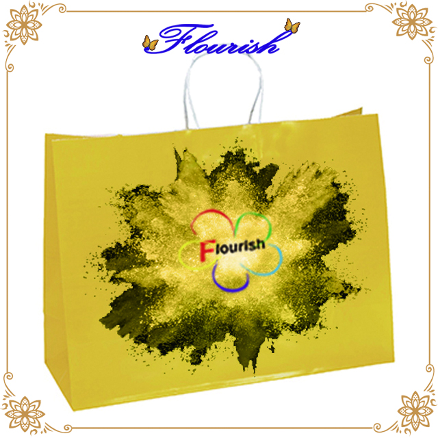 Grand sac en papier kraft brillant avec poignée en papier torsadé en 100 GSM