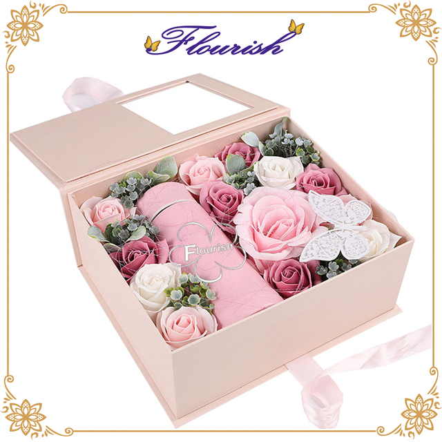 Boîte d'emballage de cadeau de fleur de proposition de Saint Valentin de couleur rose avec fenêtre