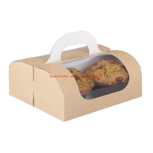 Boîte de pain de papier kraft de couleur unie pour le petit déjeuner avec transporteur
