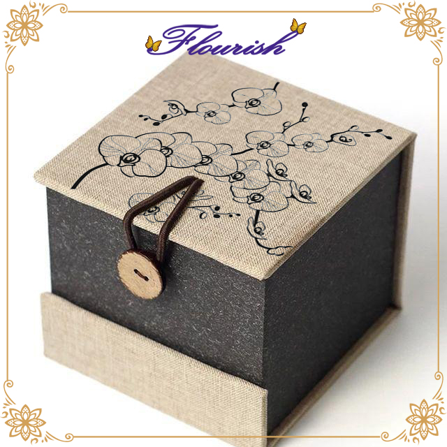 Boîte-cadeau de bijoux de papier d'art de lin spécial de couleur brune